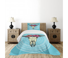 Buffalo Skull with Flowers Bedspread Set