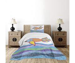 Fish Scales and Squares Doodle Bedspread Set