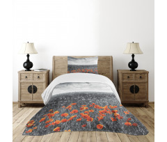 Flower Field Greyscale Design Bedspread Set