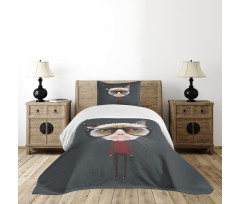 Hipster Feline with Giant Head Bedspread Set