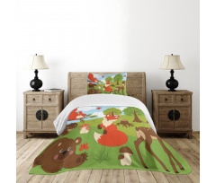 Happy Animals in Forest Bedspread Set