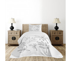 Sketched Botanical Theme Bedspread Set