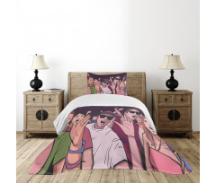 Music Festival Cartoon Image Bedspread Set