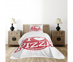 Grunge Love Pizza Lettering Bedspread Set