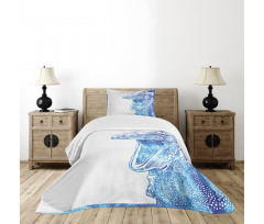 Watercolor Style Blue Animal Bedspread Set