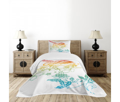 Oriental Bird with Flowers Bedspread Set