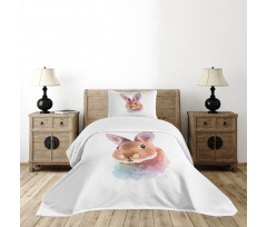 Watercolor Art Rabbit Head Bedspread Set