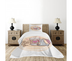 Coffee Lover Rabbit Words Bedspread Set