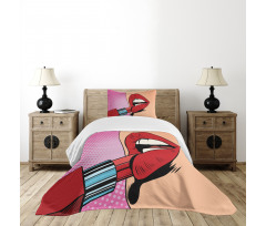 Halftone Comic Pop Art Girl Bedspread Set