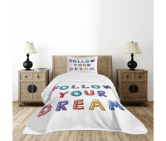 Motivational Phrase Rainbow Bedspread Set