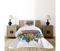 Monster Doodle Positive Words Bedspread Set