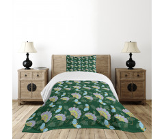 Cartoonish Flowers Butterfly Bedspread Set