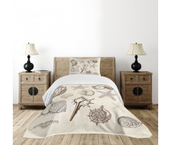 Grunge Outline Nautical Art Bedspread Set