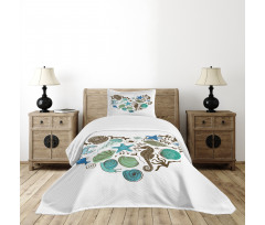 Heart with Aquatic Animals Bedspread Set