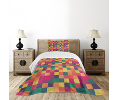 Vintage Colorful Squares Bedspread Set