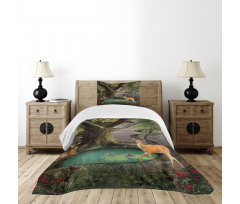 Abstract Deer and Tree House Bedspread Set