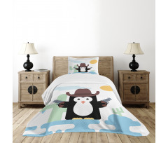 Cacti Cowboy Penguin in a Hat Bedspread Set