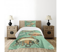 Grunge Retro Cowboy Boots Bedspread Set