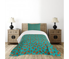 Doodle Art Falling Leaves Bedspread Set