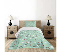 Rainbow Sky Clouds Heart Bedspread Set