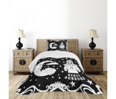 Vintage Cartoon Monochrome Bedspread Set