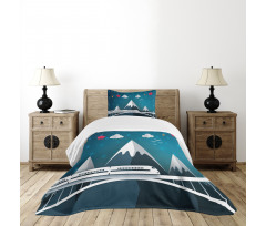 Cartoon Style Mountains Bedspread Set