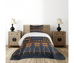 Bar Chairs Cocktail Bottles Bedspread Set