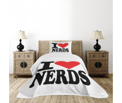 I Love Nerds Words with Heart Bedspread Set