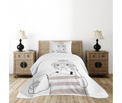 Sketchy Hipster Girl Tablet Bedspread Set