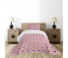 Pastel Colors Love Shapes Bedspread Set