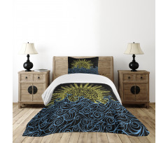 Wavy Ocean Summer Sky Motif Bedspread Set