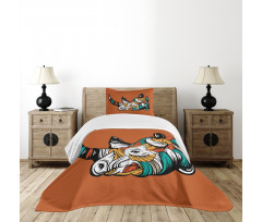 Colorful Animal Portrait Boho Bedspread Set