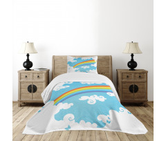 Clouds on Blue Swirl Lines Bedspread Set