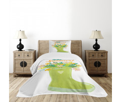 Green Tone Garden Boot Bedspread Set