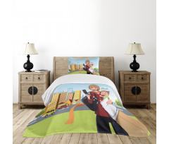 Woman Phone and Her Baby Bedspread Set