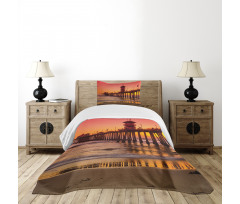 Huntington Beach Pier Sunset Bedspread Set