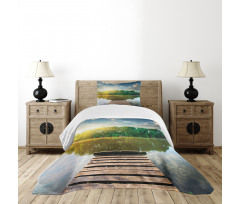 Old Pier Tranquil Sunrise Lake Bedspread Set