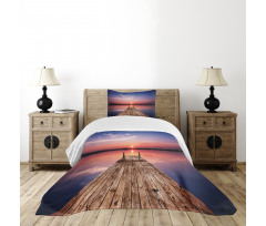 Panoramic Lake Old Pier Sunset Bedspread Set