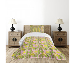 Tropic Leaves on Checkered Bedspread Set