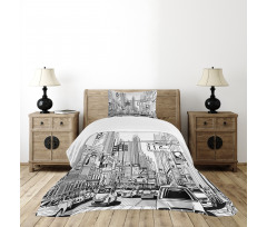 Street of New York Urban Sketch Bedspread Set