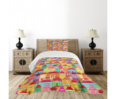 Colorful Houses Bedspread Set