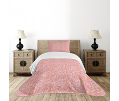 Feminine Rose Stems Pattern Bedspread Set