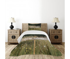 Sign Pole Among Field Bedspread Set