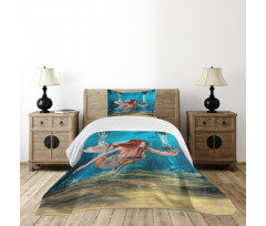 Magic Aqua Sea Lily Bedspread Set