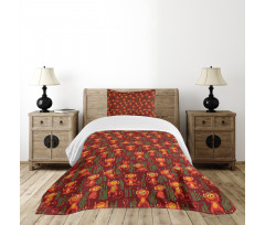 Funny Playful Monkeys Bedspread Set