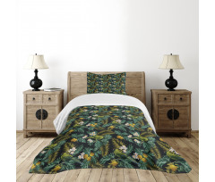 Palm Plumeria and Bird Bedspread Set