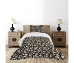 Tropical Flora on Exotic Leaf Bedspread Set