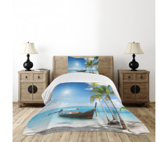 Wooden Boat on Exotic Beach Bedspread Set