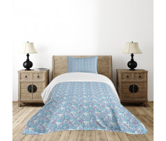 Pattern Blue Toned Crystals Bedspread Set