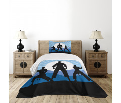 Karate Men Silhouettes Sun Bedspread Set